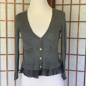 Maison Jules Gray Ruffle Cardigan